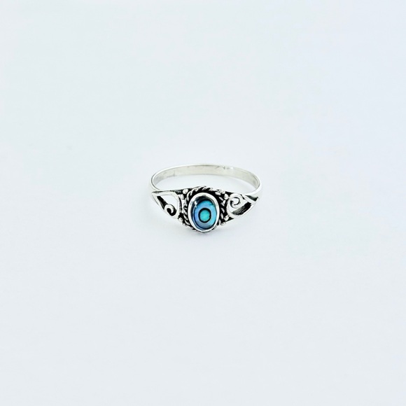 Sterling Silver Abalone Oval Ring with Swirls, Seashell Jewelry, Stone Shells - Picture 8 of 12